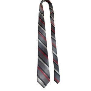Austin Manor Mens Neck Tie Red Gray Black Stripe Work Dad Gift